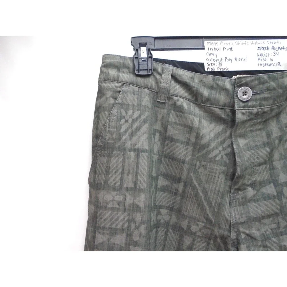 Crazy Shirts Mens Hybrid Shorts Size 33 Grey Tribal Print Coconut Poly Blend